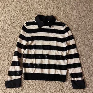 Alice and Olivia Marlee Sequin Stripe Sweater. Black/white.